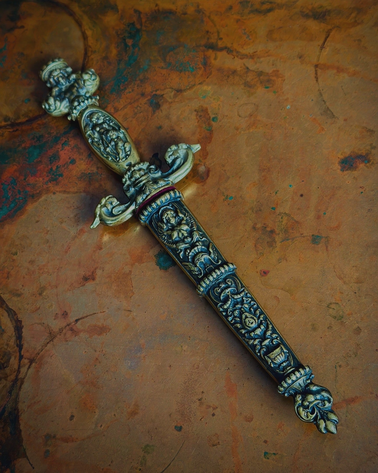 Midcentury Cast Brass Romantic European Dagger