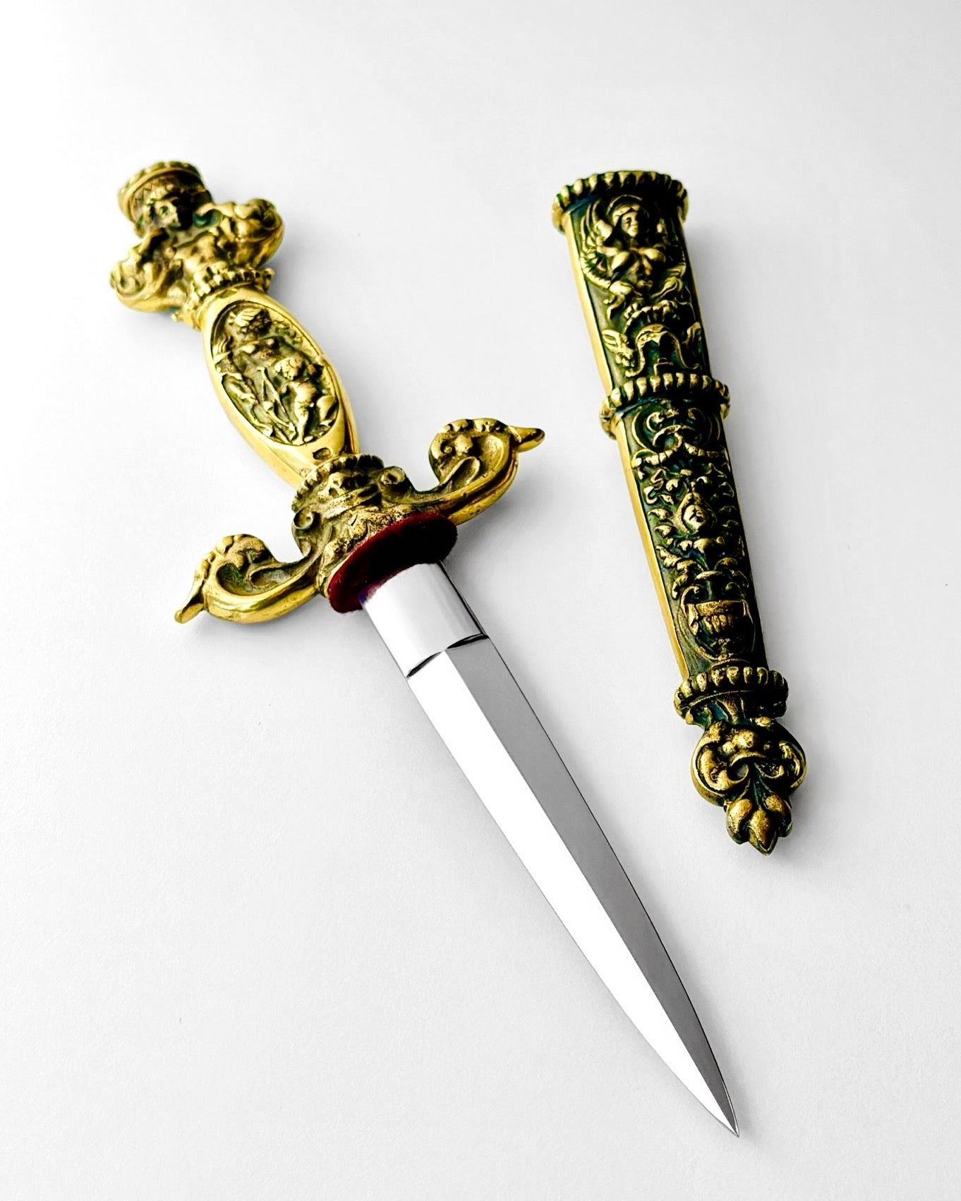 Midcentury Cast Brass Romantic European Dagger