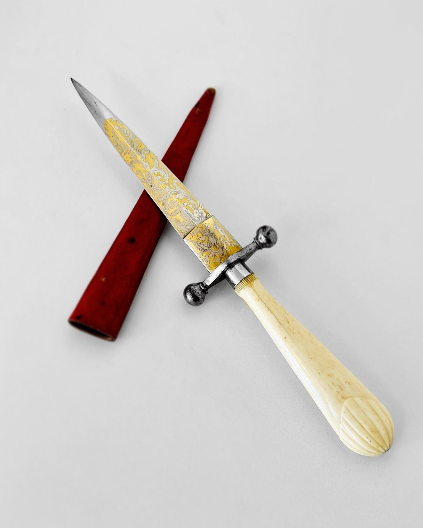 19th Century Gold Etched & Ivory French Dirk