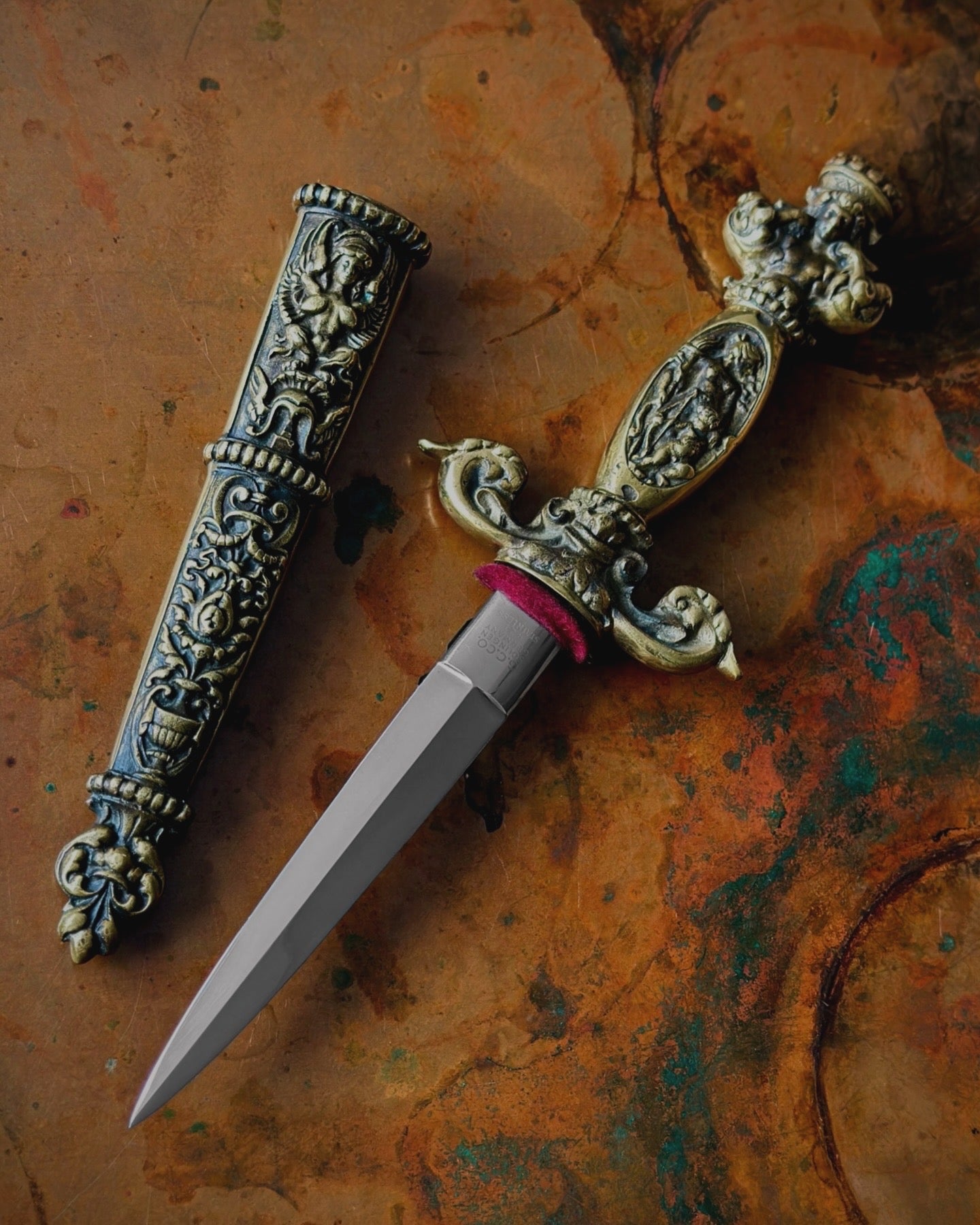Midcentury Cast Brass Romantic European Dagger