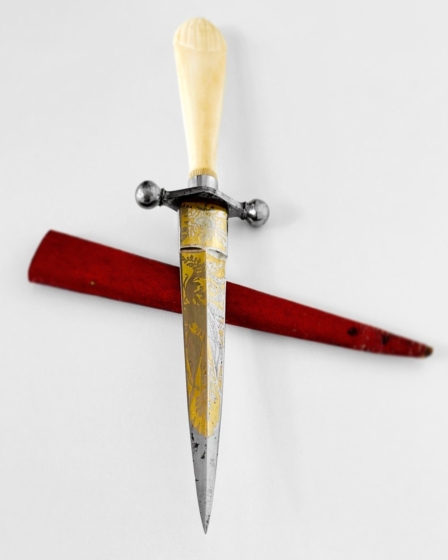 19th Century Gold Etched & Ivory French Dirk