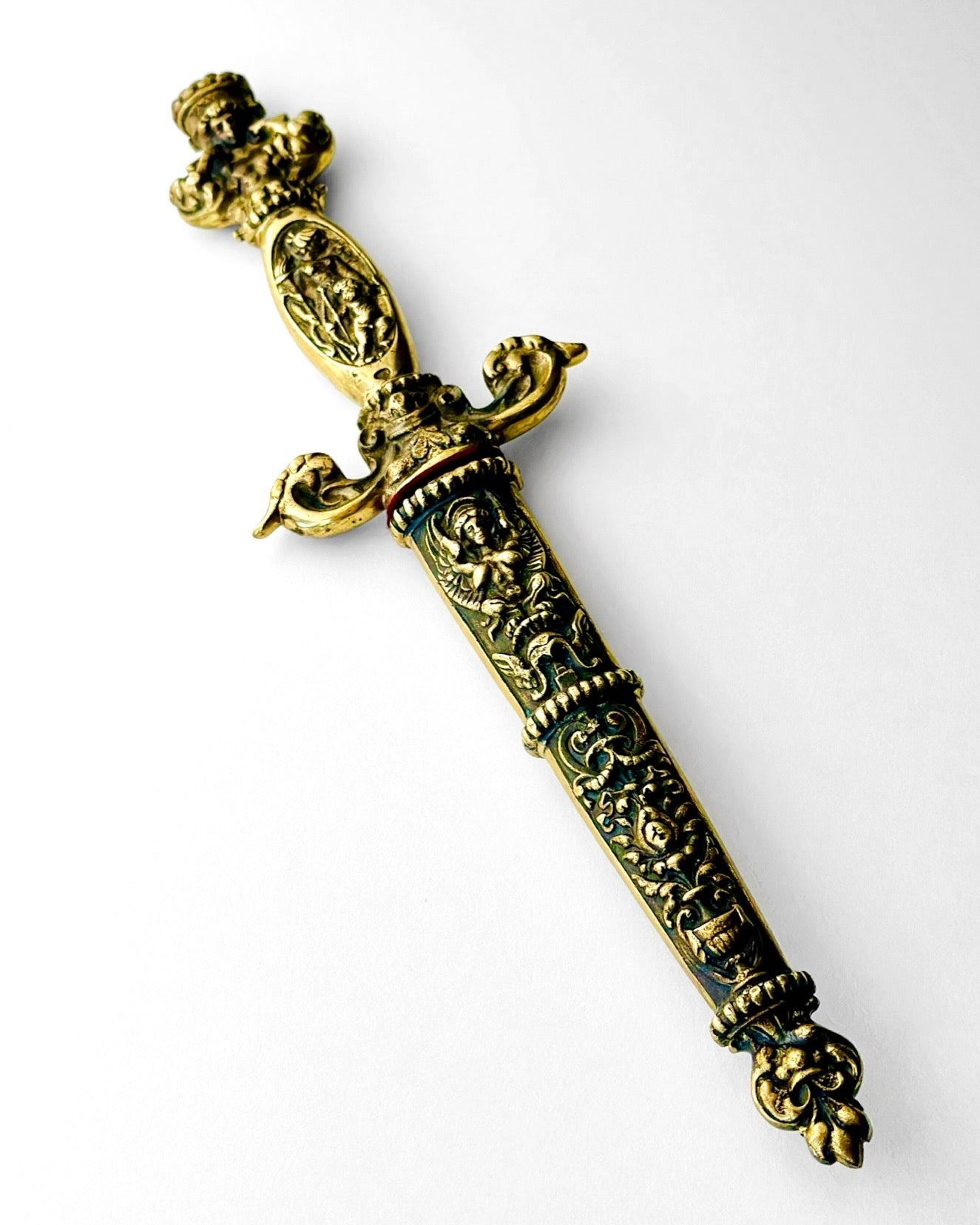 Midcentury Cast Brass Romantic European Dagger