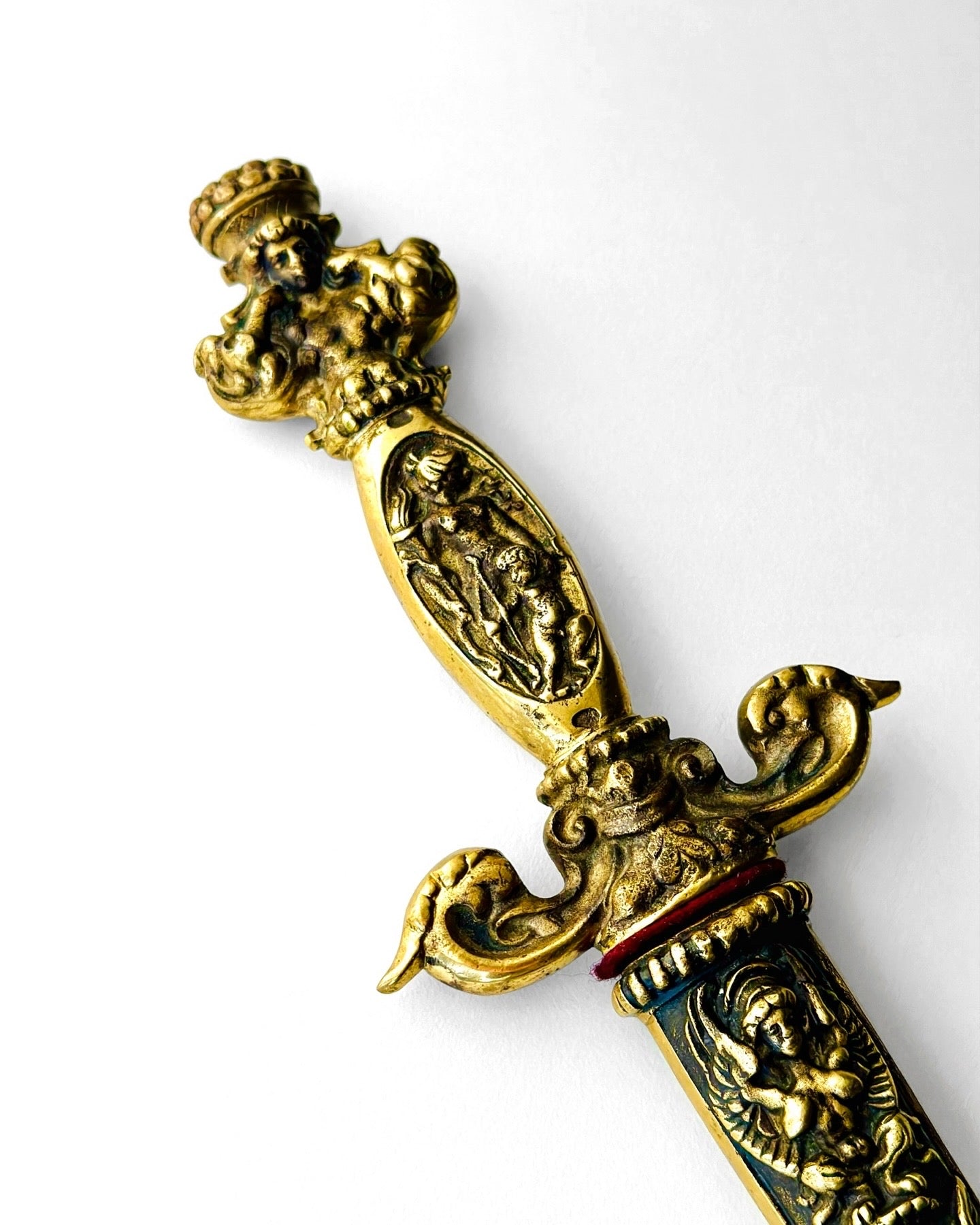 Midcentury Cast Brass Romantic European Dagger