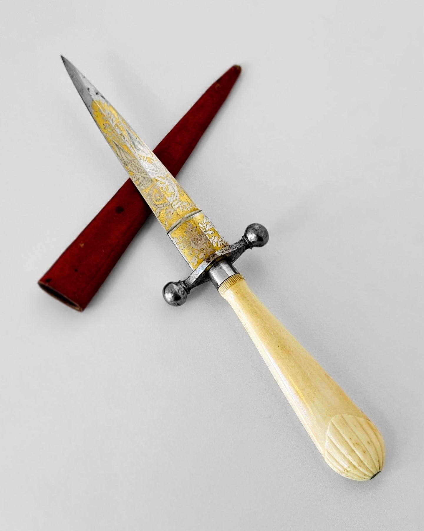 19th Century Gold Etched & Ivory French Dirk