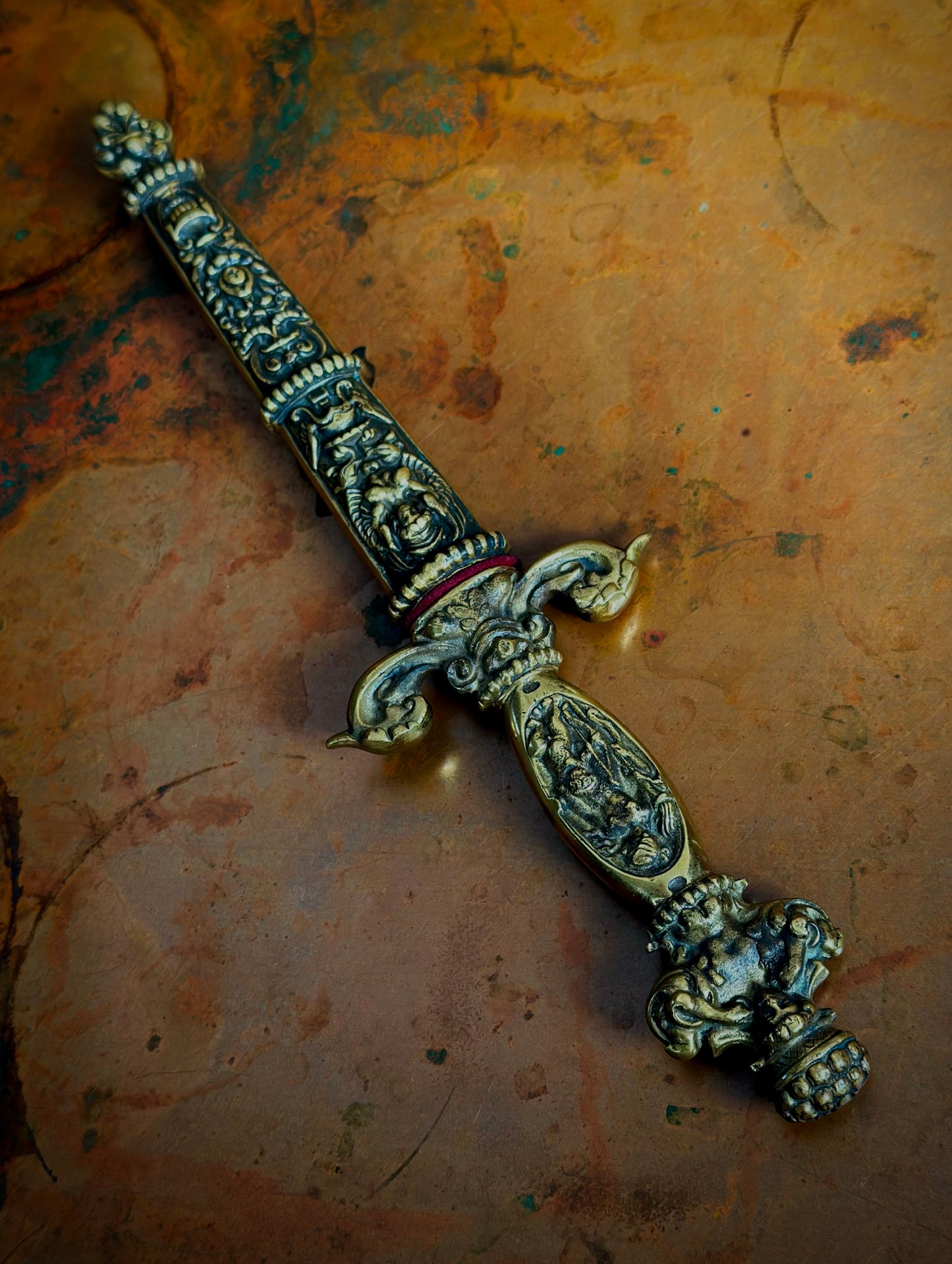 Midcentury Cast Brass Romantic European Dagger