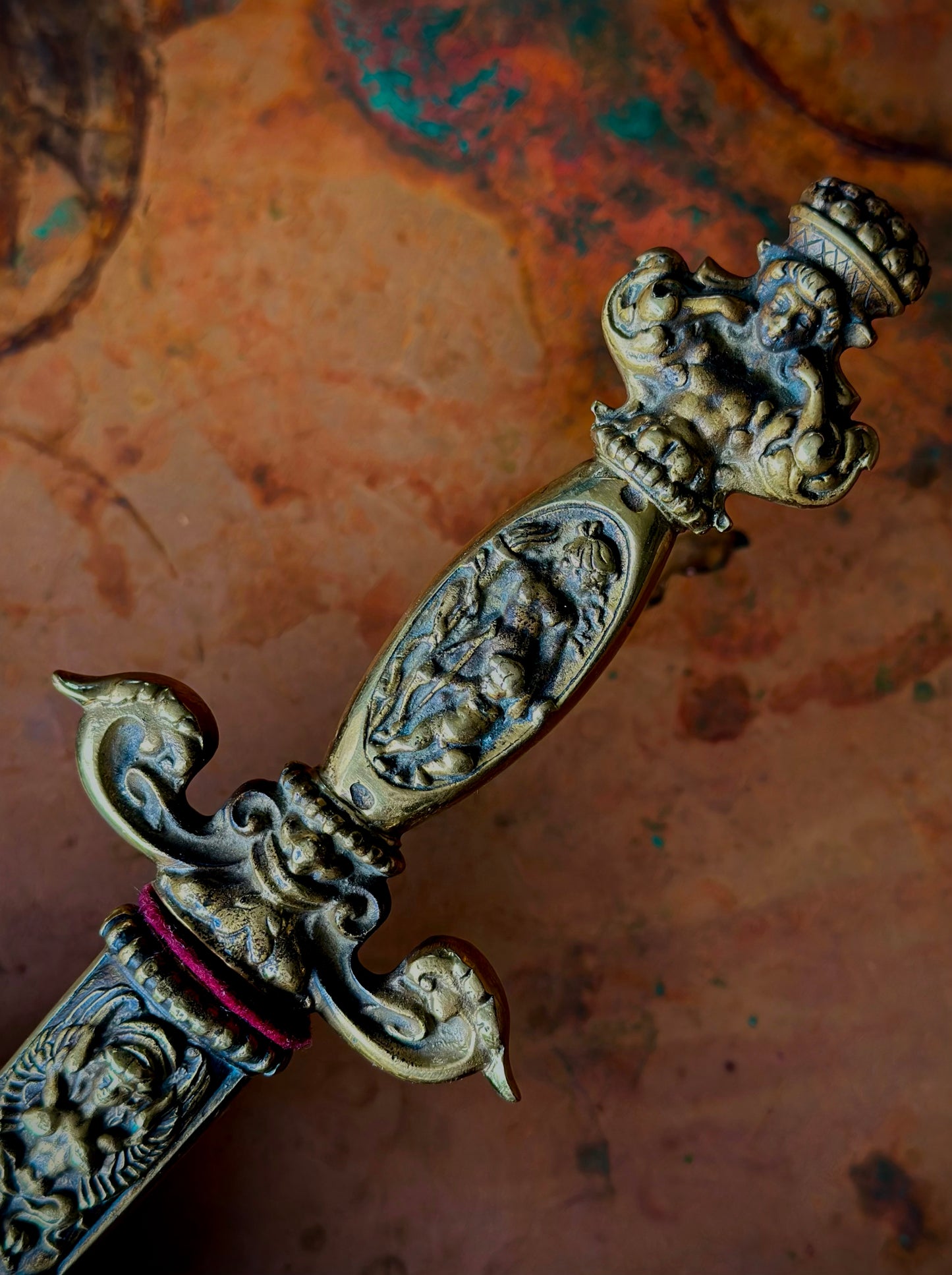 Midcentury Cast Brass Romantic European Dagger