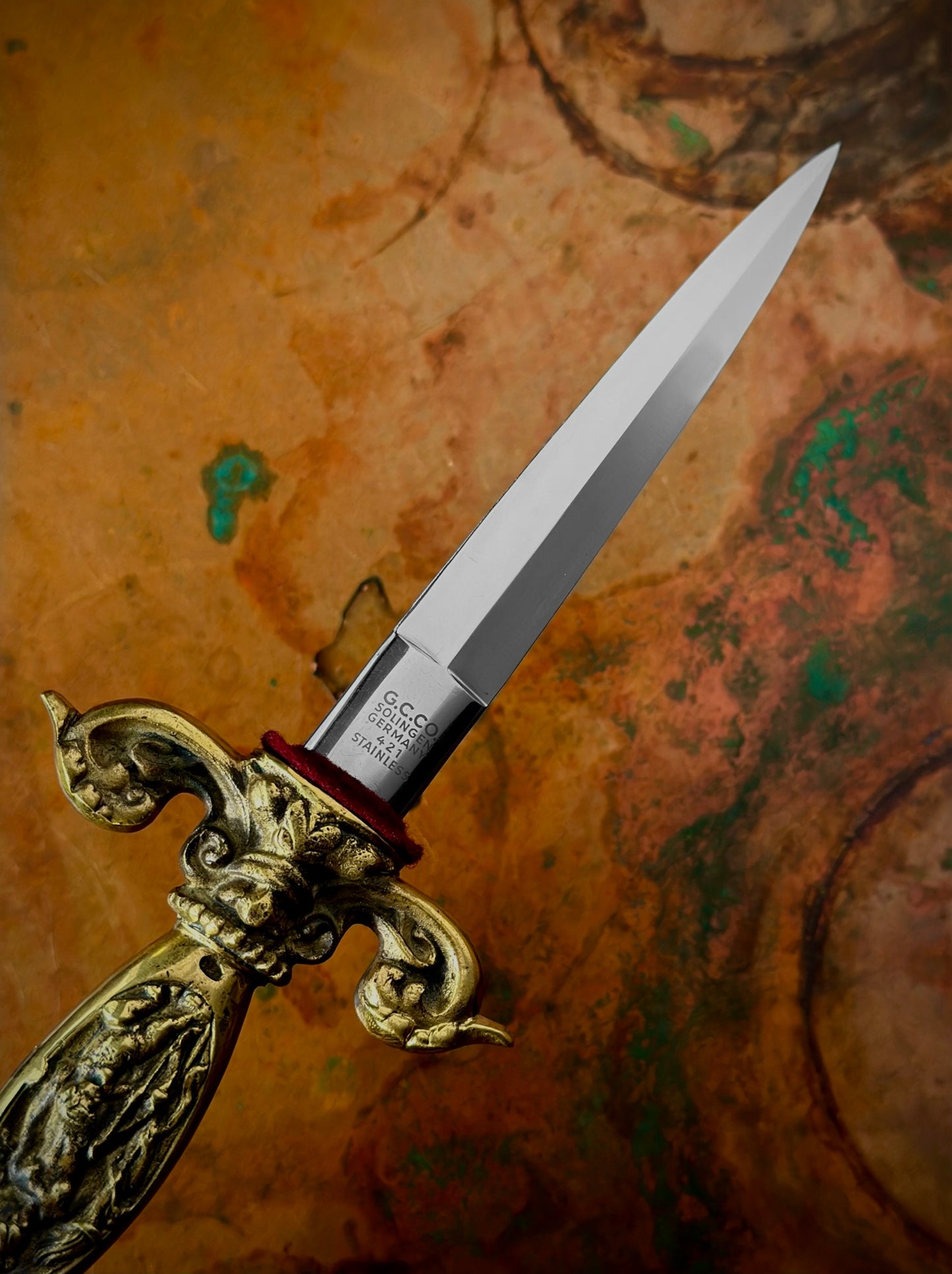 Midcentury Cast Brass Romantic European Dagger