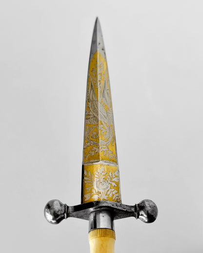 19th Century Gold Etched & Ivory French Dirk