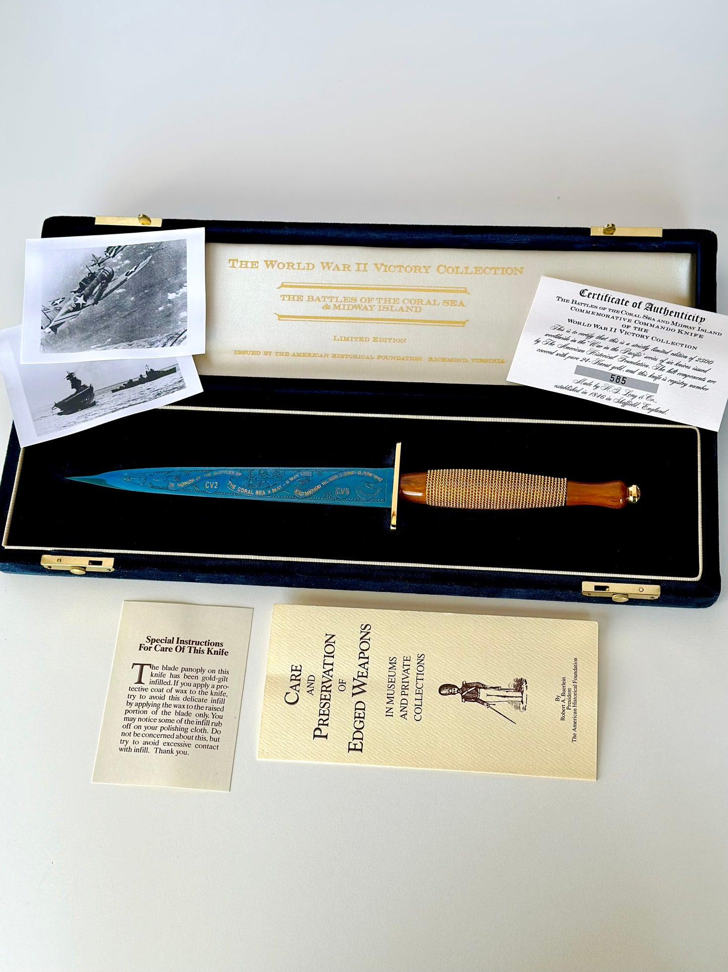 Vintage Limited Edition H.G. Long & Co. (Sheffield, England) 24-Karat Gold-Plated F/S Commando Knife