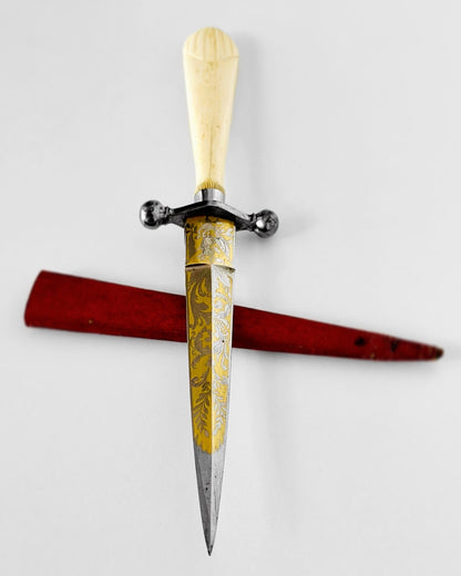 19th Century Gold Etched & Ivory French Dirk