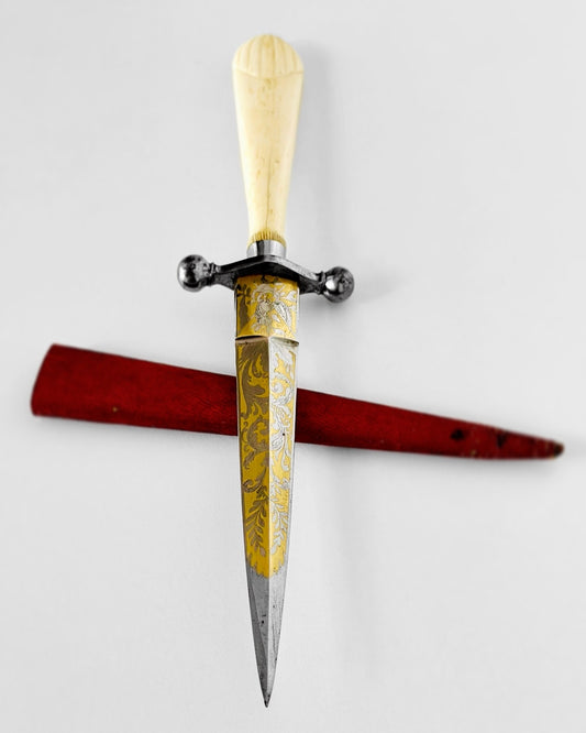 19th Century Gold Etched & Ivory French Dirk