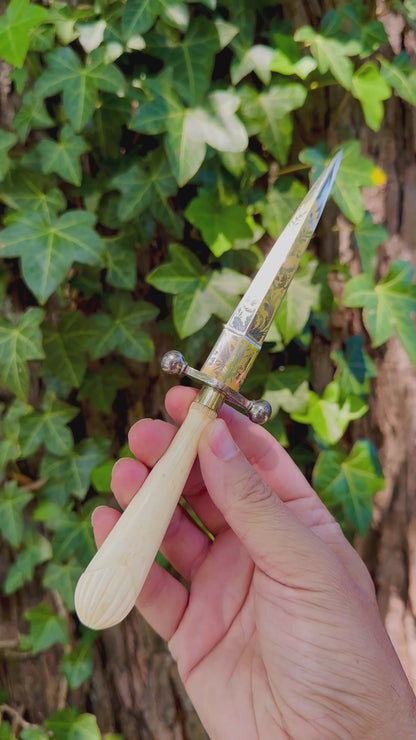 19th Century Gold Etched & Ivory French Dirk