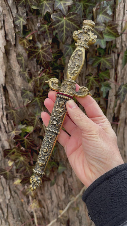 Midcentury Cast Brass Romantic European Dagger