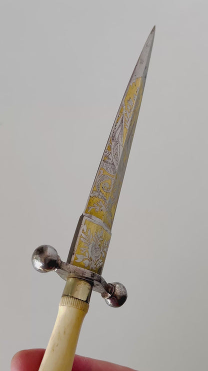 19th Century Gold Etched & Ivory French Dirk